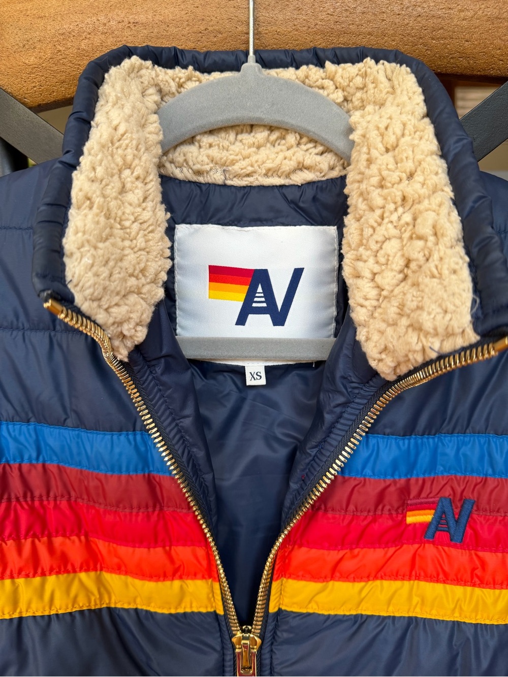Aviator Nation NWOT Navy Puffer Jacket with Multi-Color Stripe - AV - Picture 6 of 7
